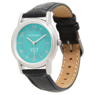 Turquoise Peacock Decor Personalised Monogram Watch