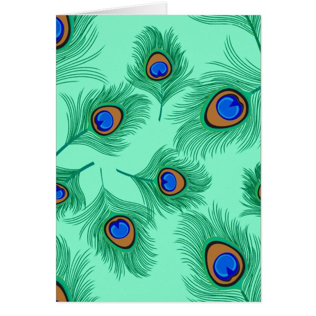 Turquoise Peacock Feathers on Light Aqua (Front)