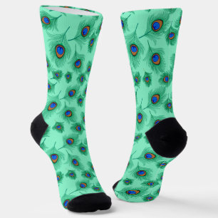 Turquoise Peacock Feathers on Light Aqua Socks