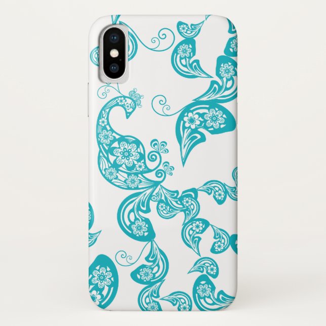 Turquoise Peacock Floral Paisley Elegant Stylish Case-Mate iPhone Case (Back)