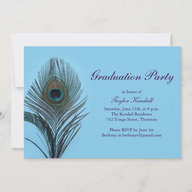 Turquoise Peacock Graduation Invitation (Front)