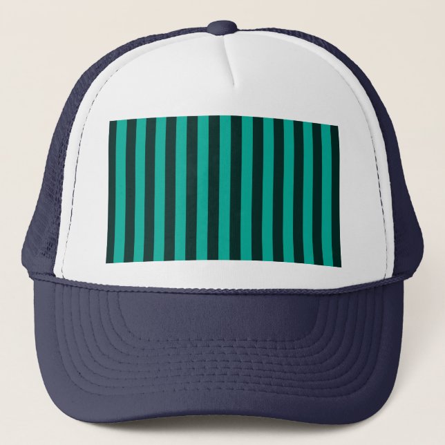 Turquoise Peacock Vertical Stripes Trucker Hat (Front)