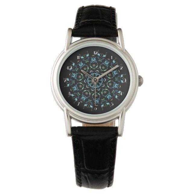 Turquoise Pearl Mandala Wrist Watch (Front)