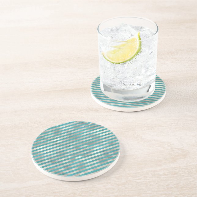 Turquoise Pearl White Stripes Coaster (Side)