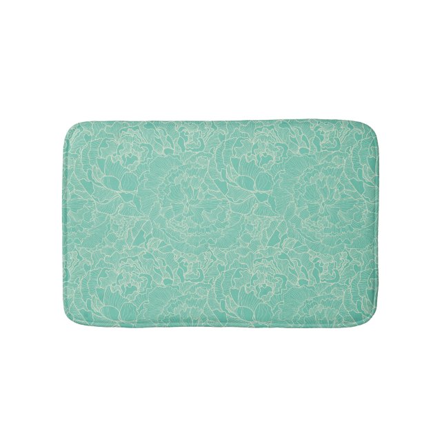 Turquoise Peony Pattern Bath Mat (Front)