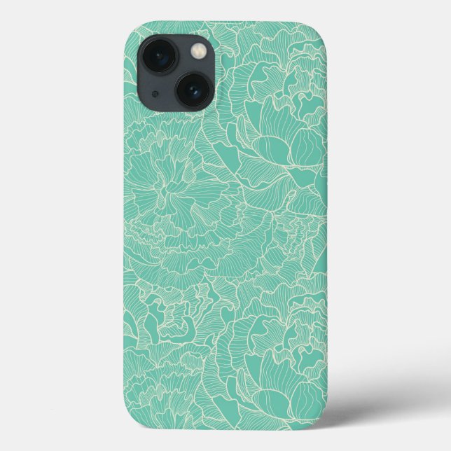 Turquoise Peony Pattern Case-Mate iPhone Case (Back)