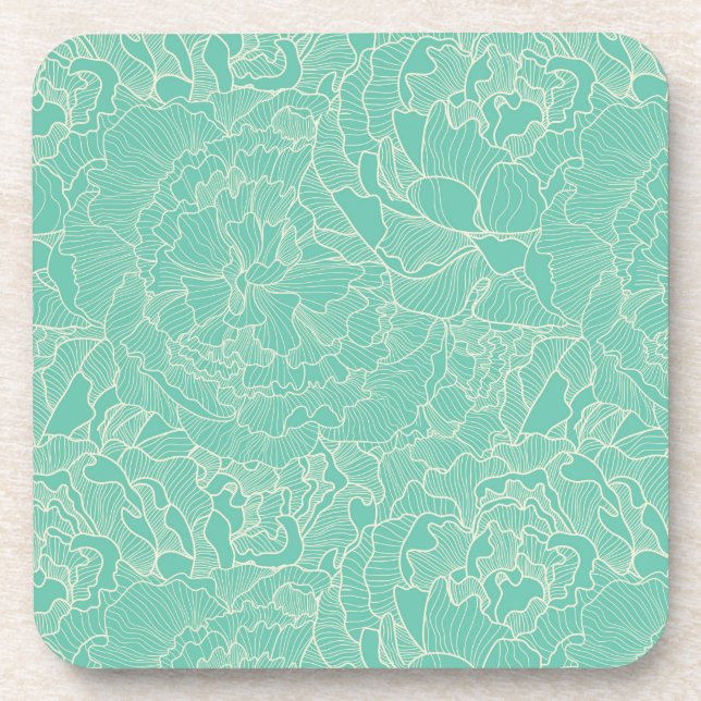 Turquoise Peony Pattern Coaster (Front)