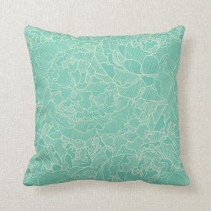 Turquoise Peony Pattern Cushion