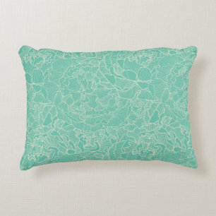 Turquoise Peony Pattern Decorative Cushion