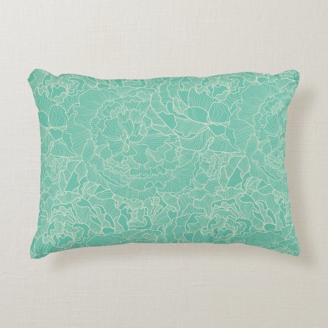 Turquoise Peony Pattern Decorative Cushion (Front)