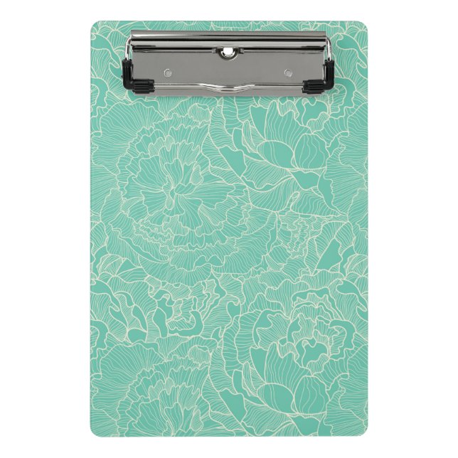Turquoise Peony Pattern Mini Clipboard (Front)