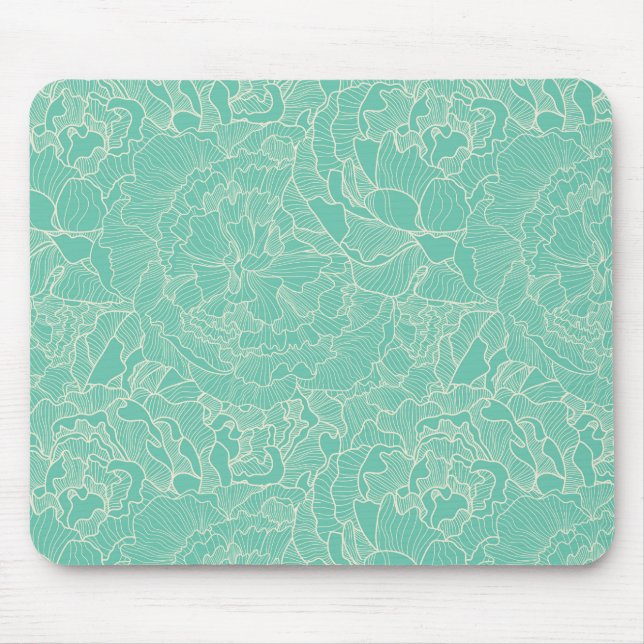 Turquoise Peony Pattern Mouse Mat (Front)