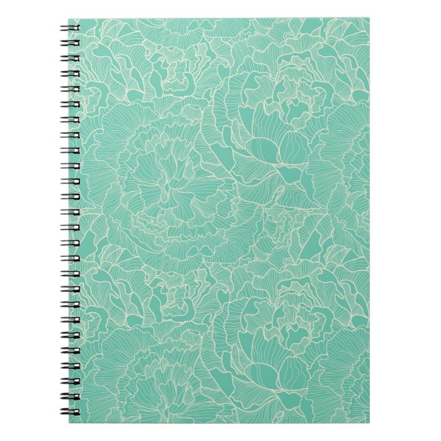 Turquoise Peony Pattern Notebook (Front)