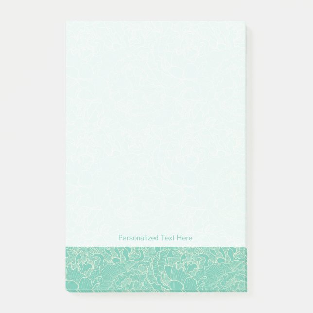 Turquoise Peony Pattern Post-it Notes (Front)