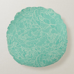 Turquoise Peony Pattern Round Cushion