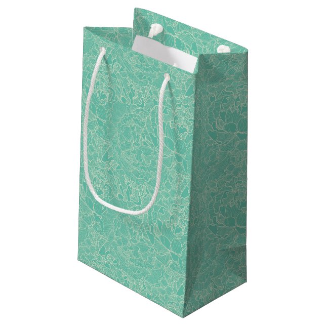 Turquoise Peony Pattern Small Gift Bag (Back Angled)