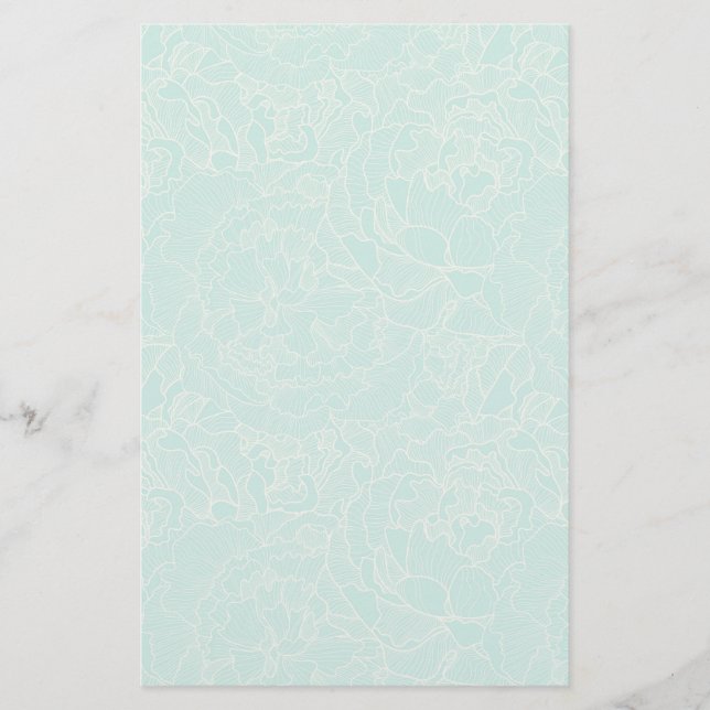 Turquoise Peony Pattern Stationery (Front)