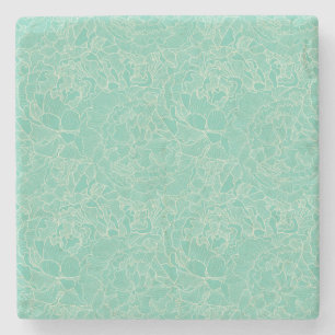 Turquoise Peony Pattern Stone Coaster