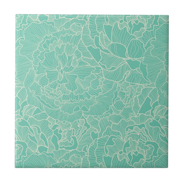 Turquoise Peony Pattern Tile (Front)