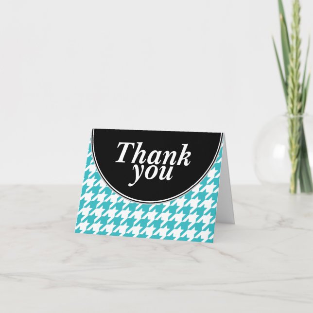 Turquoise Personalised Houndstooth Thank You cards (Front)