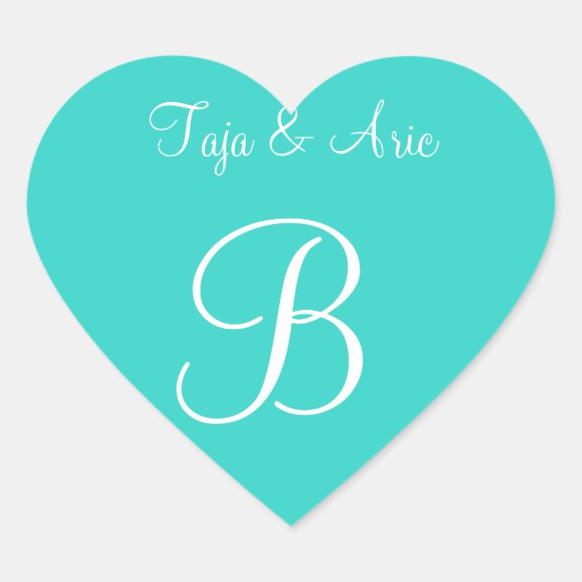 Turquoise Personalised Monogrammed Stationery Heart Sticker (Front)