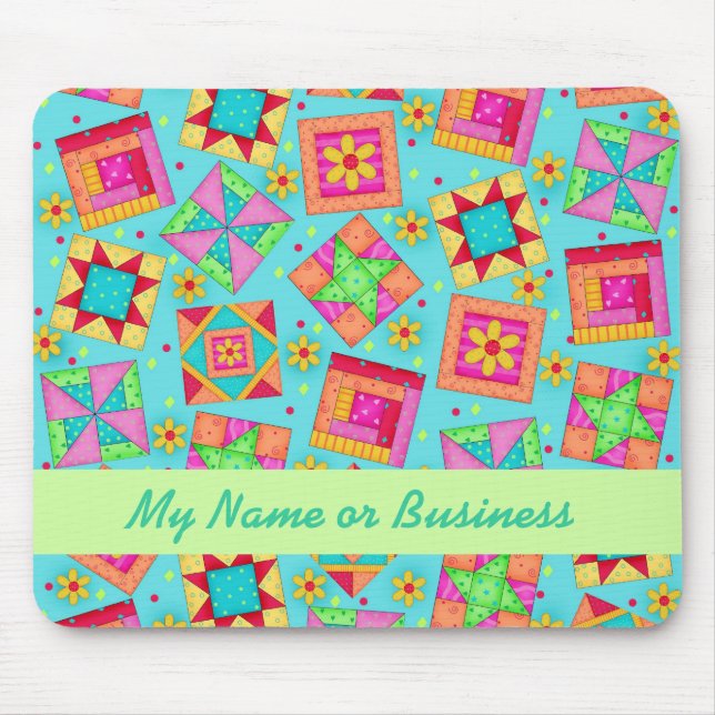 Turquoise Personalised Quilt Blocks Mousepad (Front)