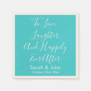 Turquoise Personalised Script Wedding Reception Napkin