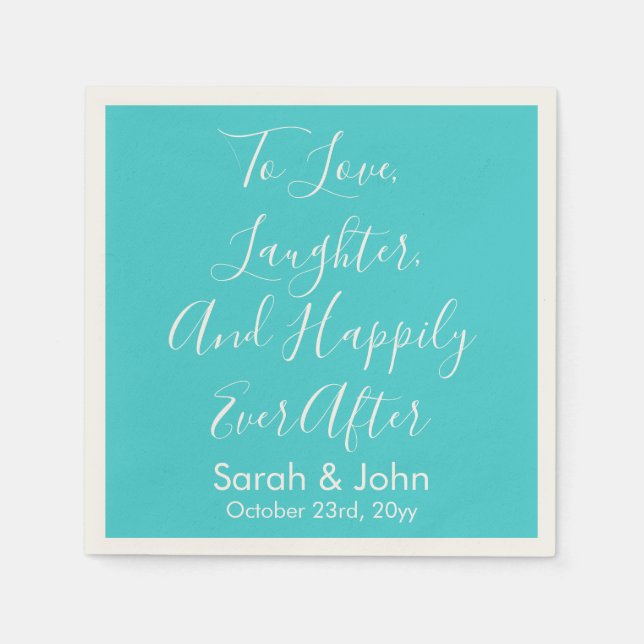 Turquoise Personalised Script Wedding Reception  Napkin (Front)