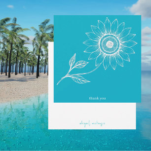 Turquoise Personalised Square Sunflower Outline Thank You Card
