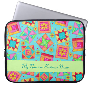 Turquoise Personalizable Quilt Block Laptop Sleeve