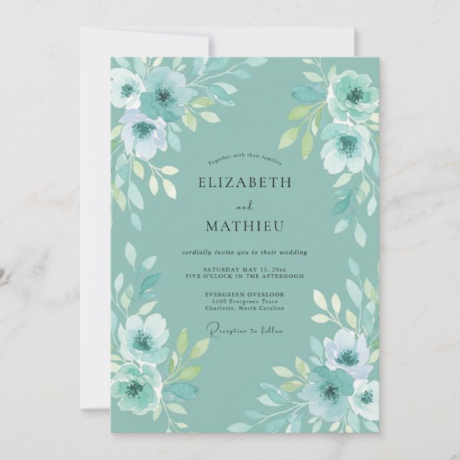Turquoise Petal Wedding Invitation (Front)