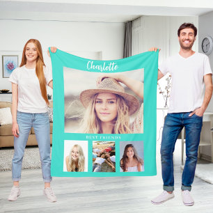 Turquoise photo collage girl friends fleece blanket