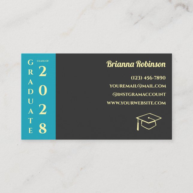 Turquoise Photo Modern Graduation Name Card (Front)