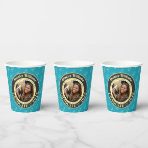 Turquoise Photo Modern Graduation Party Paper Cups