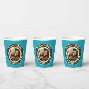 Turquoise Photo Modern Graduation Party Paper Cups