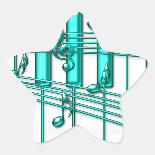 Turquoise Piano Keyboard Star Sticker (Front)