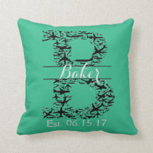 Turquoise Pillow, Aeroplane Split Monogram "B"