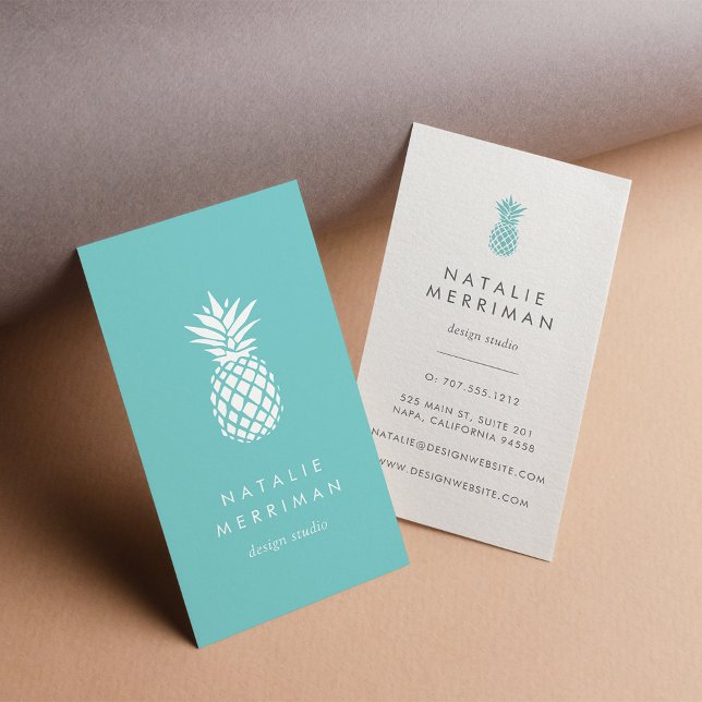 Turquoise Pineapple Vertical Business Card (Creator Uploaded)