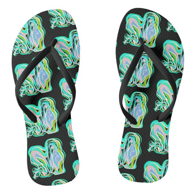 Turquoise Pink Abstract Art Pattern Flip Flops (Footbed)