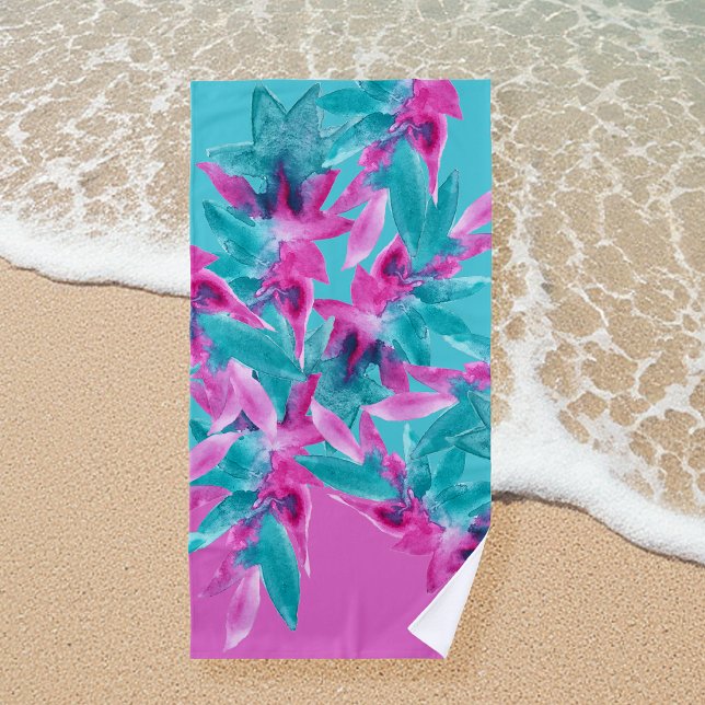 Turquoise Pink Abstract Hawaiian Flowers Beach Towel (Creator Uploaded)