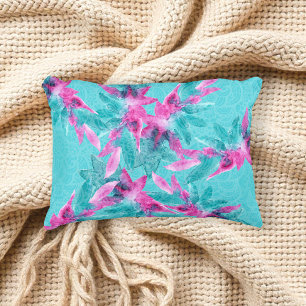 Turquoise Pink Abstract Hawaiian Flowers Decorative Cushion