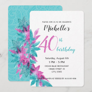 Turquoise Pink Abstract Hawaiian Flowers Invitation