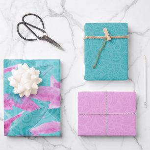 Turquoise Pink Abstract Hawaiian Flowers Wrapping Paper Sheet