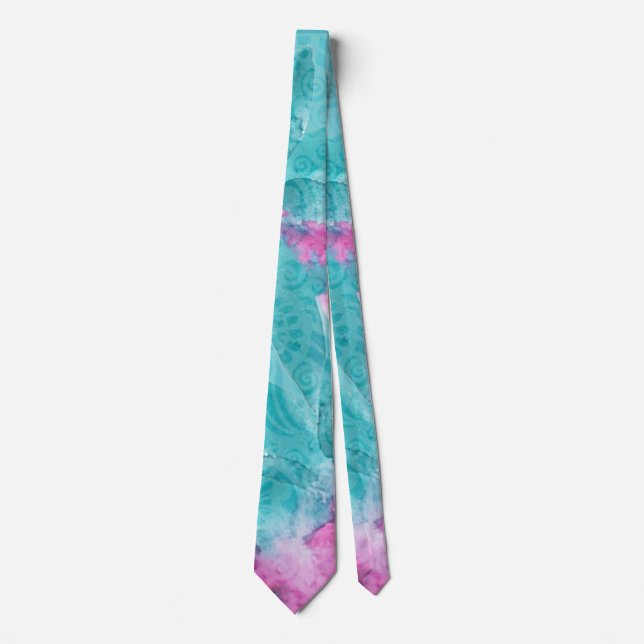 Turquoise Pink Abstract Hawaiian Tie (Front)