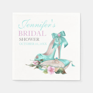 Turquoise & Pink Bridal Shower Shoe & Rose Napkin