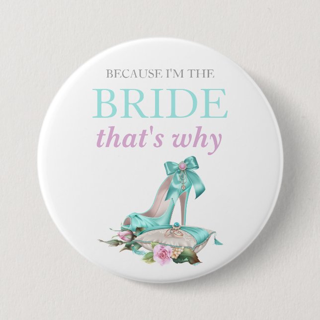 Turquoise Pink Bride Stiletto Rose Satin Pillow 7.5 Cm Round Badge (Front)