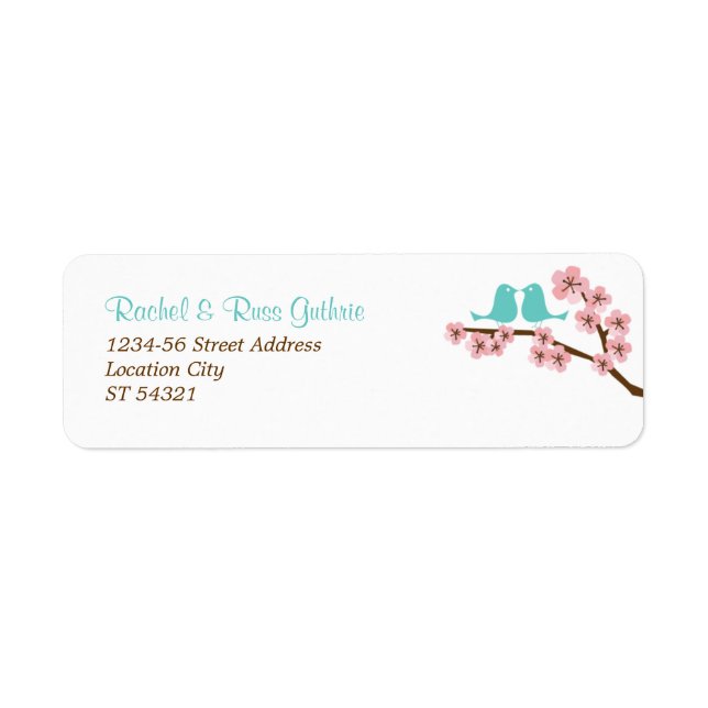 Turquoise & Pink Cherry Blossom Return Address (Front)