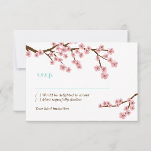 Turquoise & Pink Cherry Blossom RSVP w/ envelopes Invitation