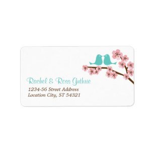 Turquoise & Pink Cherry Blossom Wedding Address Label