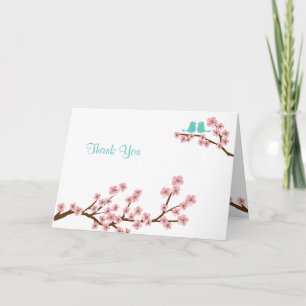 Turquoise & Pink Cherry Blossom Wedding Thank You